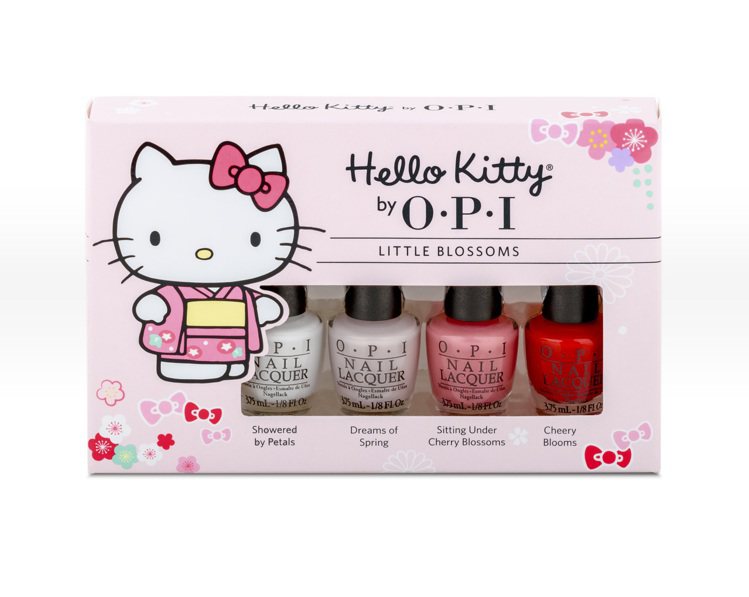 OPI Hello Kitty櫻花舞動系列4款春日新色登場。圖／OPI提供