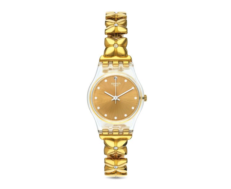 Swatch金屬狂熱系列腕表（金色守護），2,850元。圖／Swatch提供