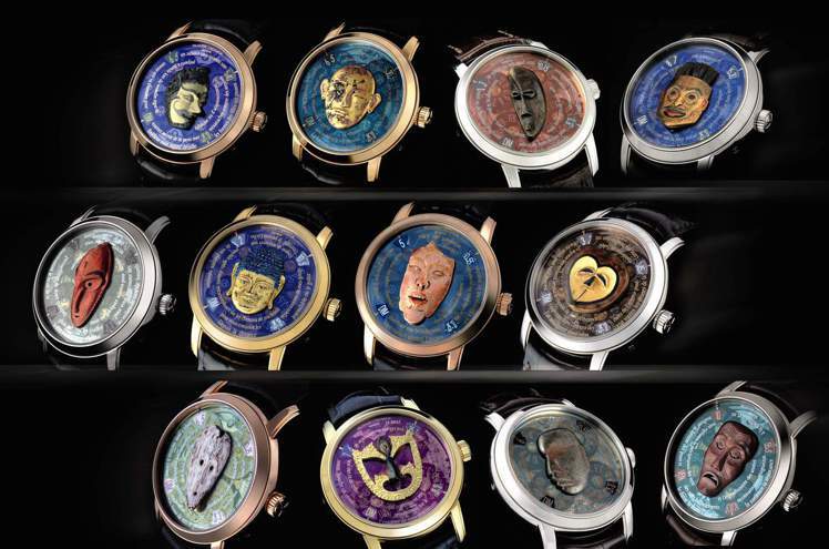 江詩丹頓「藝術大師」面具系列微雕腕表全套十二枚首次同時現身拍賣場。圖／香港蘇富比提供