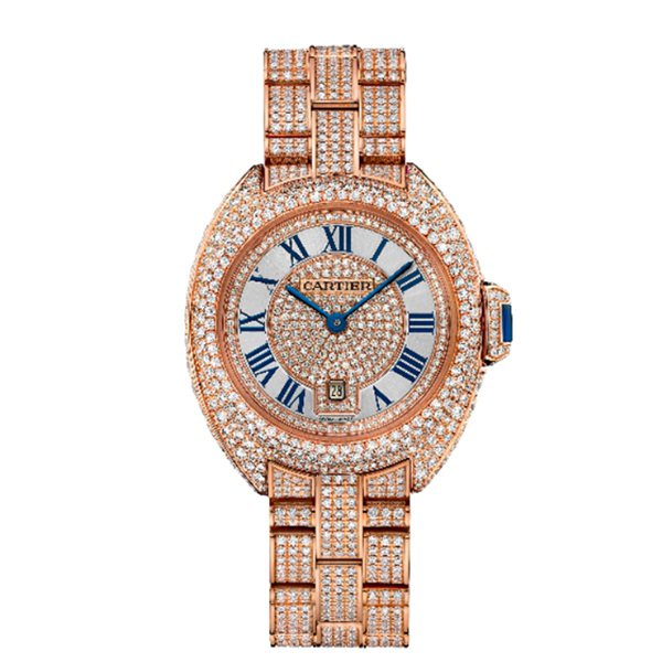 Cle de Cartier腕表，18K玫瑰金，表圈、表盤和表帶鋪鑲鑽石，自動上鍊機械機芯。31mm，約367萬元。圖／卡地亞提供
