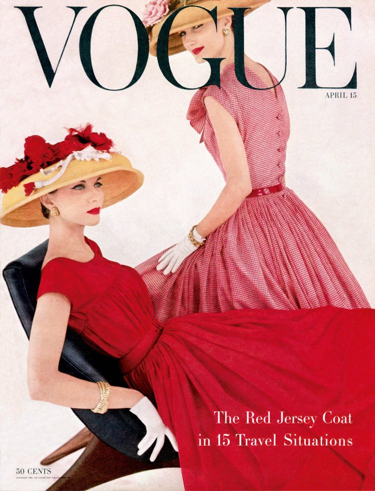 Bouton d’or系列的設計靈感來自1939年推出的Paillette元素，圖為1956 年 4 月美國版Vogue雜誌封面，模特兒配戴的正是Paillettes 手鍊。圖／梵克雅寶提供