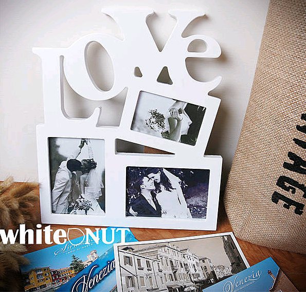 LOVE相框放新人照片，讓婚禮更有fu。圖／momo摩天商城提供