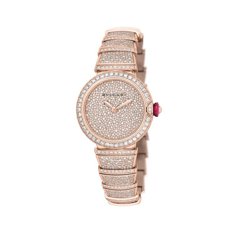 Lvcea系列頂級玫瑰金鑽石腕表，409萬元。圖／Bvlgari提供