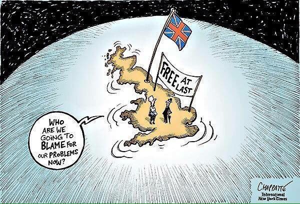 這幅漫畫表達英國脫歐後，變成孤懸海外的島嶼，沒有德國總理梅克爾，也沒有5億歐盟民...