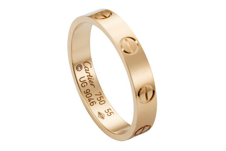 卡地亞LOVE系列玫瑰K金戒指，窄版，參考價格34,000元。圖／卡地亞提供
