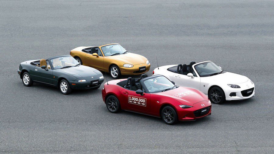 為了慶祝第一百輛MX-5下線，Mazda在美國舉行橫跨大陸的車隊遊行。 Mazda提供
