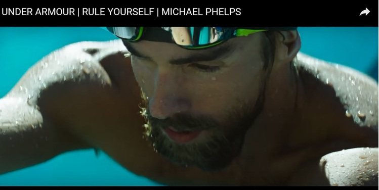 飛魚菲爾普斯為UA拍廣告短片，全片未提及奧運二字。圖／擷自UA廣告