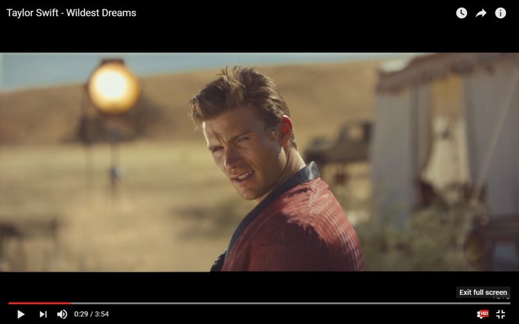 史考特伊斯威特擔綱泰勒絲〈Wildest Dreams〉MV男主角。圖／擷自Yo...