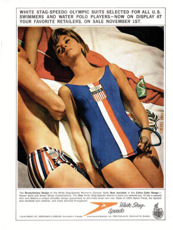 1960年代的女泳裝，是以長版緊身衣遮蓋臀部。圖／Speedo提供
