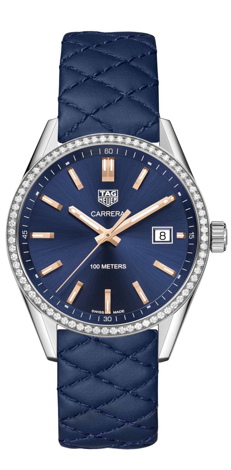 TAG Heuer CARRERA Lady藍面鑽表，13萬6,100元。圖／TAG Heuer提供