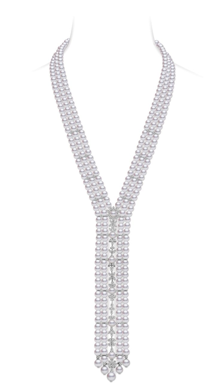 MIKIMOTO頂級珠寶系列日本Akoya珍珠鑽長串鍊，330萬元。圖╱MIKIMOTO提供