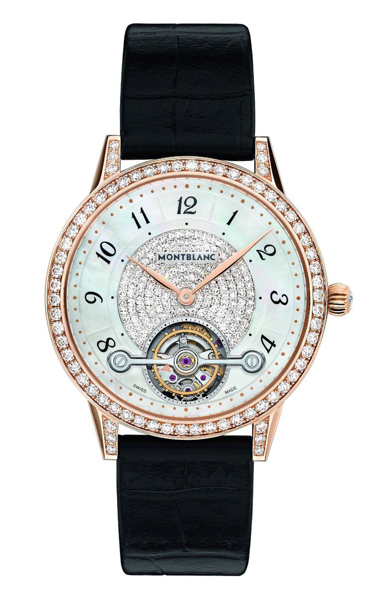 Boheme寶曦系列外置陀飛輪超薄珠寶腕表，150萬400元。圖／萬寶龍提供