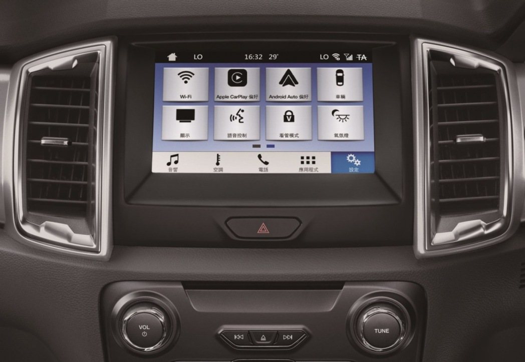SYNC 3根據不同車型提供6或8吋全彩電容式觸控螢幕，並以繁體中文顯示。使用者...