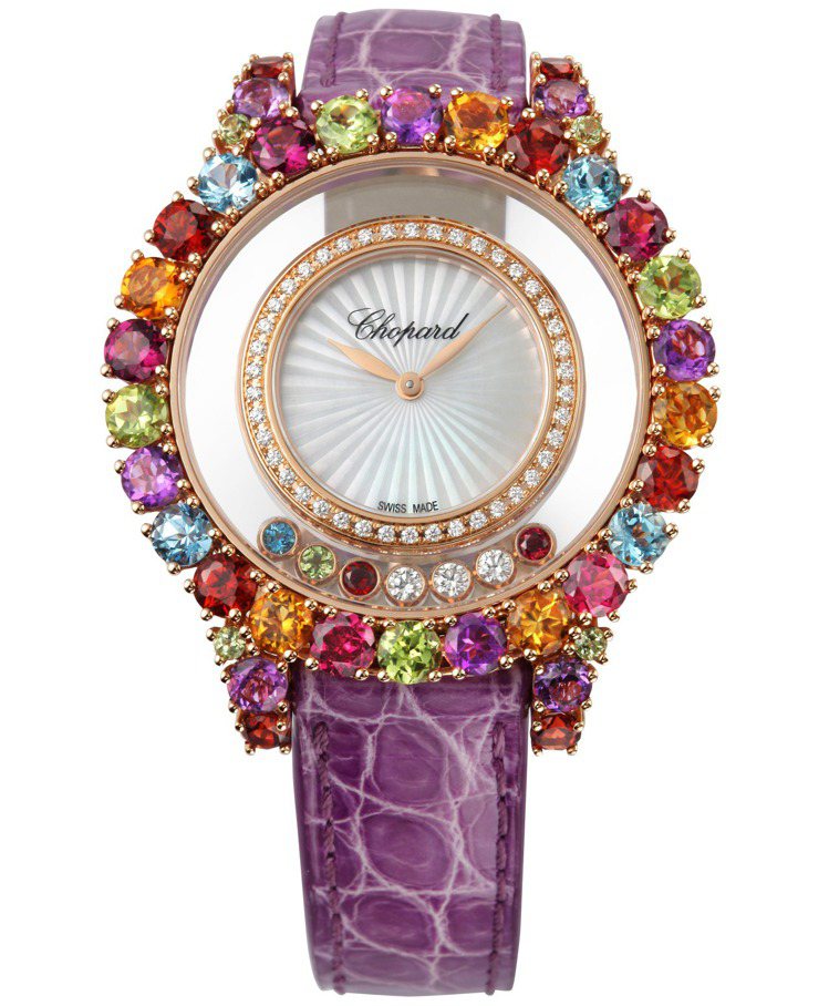 Happy Diamonds Rainbow腕表，18K玫瑰金表殼，37mm，71萬5,000元。圖／蕭邦提供