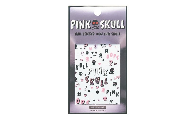 ETUDE HOUSE「PINK SKULL」輕甜龐克甲彩貼，售價150元。 圖...