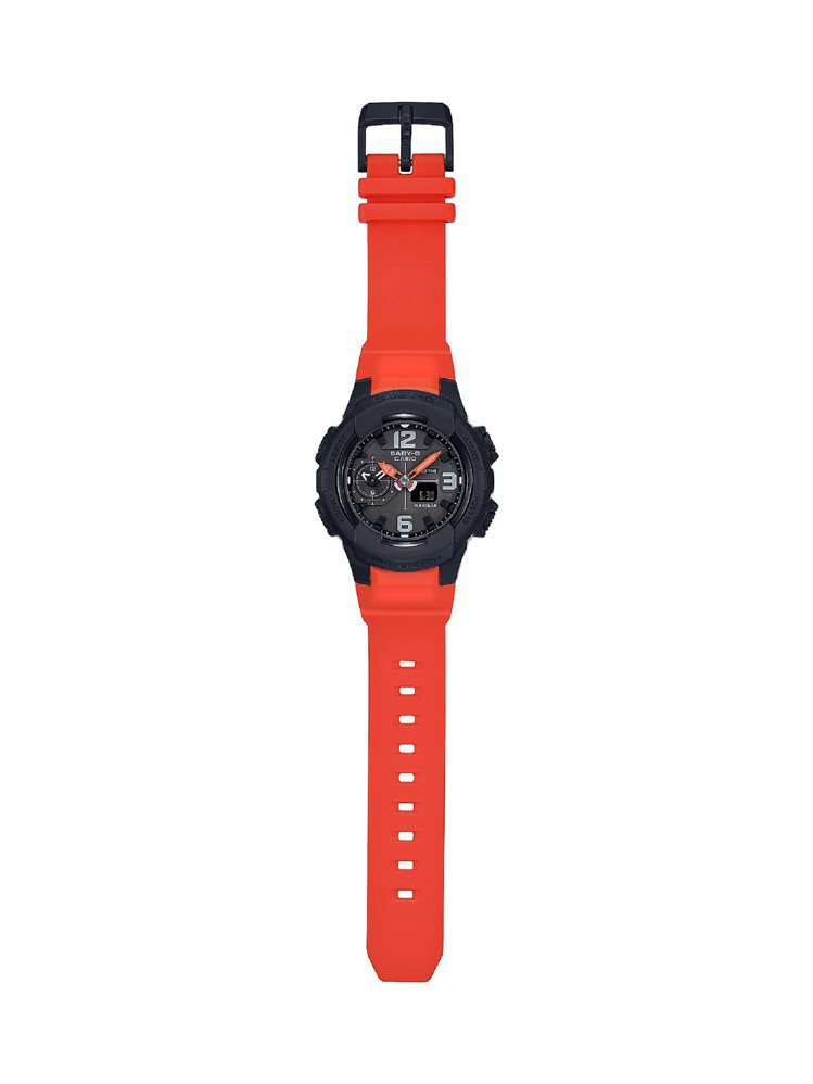 BABY-G BGA-230秋冬全新系列腕表，橘色表帶款，4,300元。圖／卡西歐提供