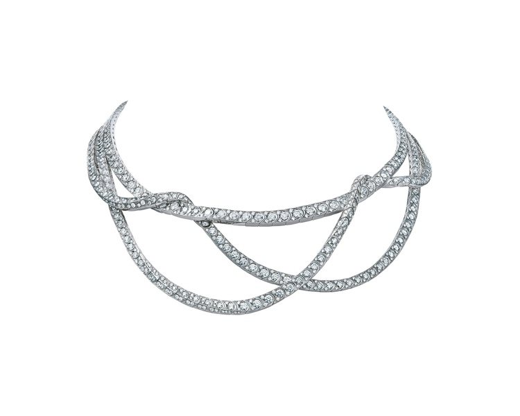 Tiffany 2016 Masterpieces 鉑金鑲嵌圓形明亮式與方型切割鑽石緞帶造型項鍊，1,127萬元。 圖／Tiffany & Co. 提供