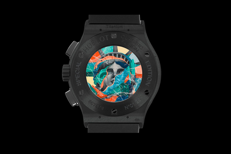 宇舶Classical Fusion都市叢林計時腕表，在底蓋上印有藝術家Tristan Eaton的作品。圖／HUBLOT提供