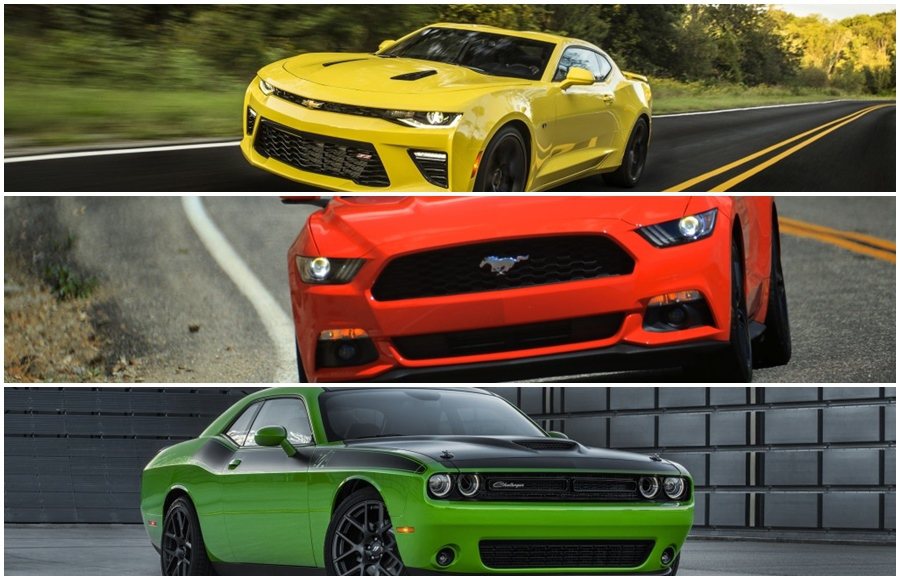 美國三大肌肉跑車Ford Mustang、Chevrolet Camaro、Dodge Challenger，2016年的銷量都下滑。 摘自Ford、Chevrolet、Dodge。