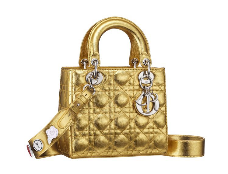 My Lady Dior金色藤格紋與幸運徽章揹帶提包，125,000元。圖／Dior提供