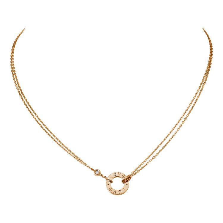 LOVE系列玫瑰金鑽石項鍊，玫瑰K金鑲嵌2顆圓形明亮式切割鑽石，約68,500元...