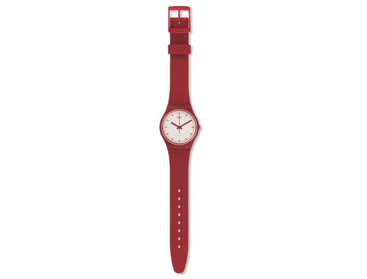 Swatch就是Swatch系列經典大紅腕表，1,600元。圖／Swatch提供