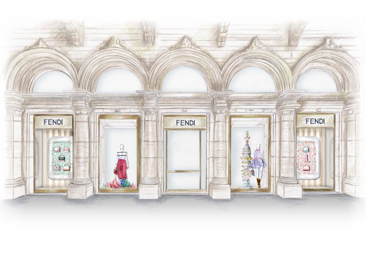 米蘭蒙特拿破崙大道FENDI精品店的「The Sweet Dream美夢」櫥窗設計圖。圖／FENDI提供