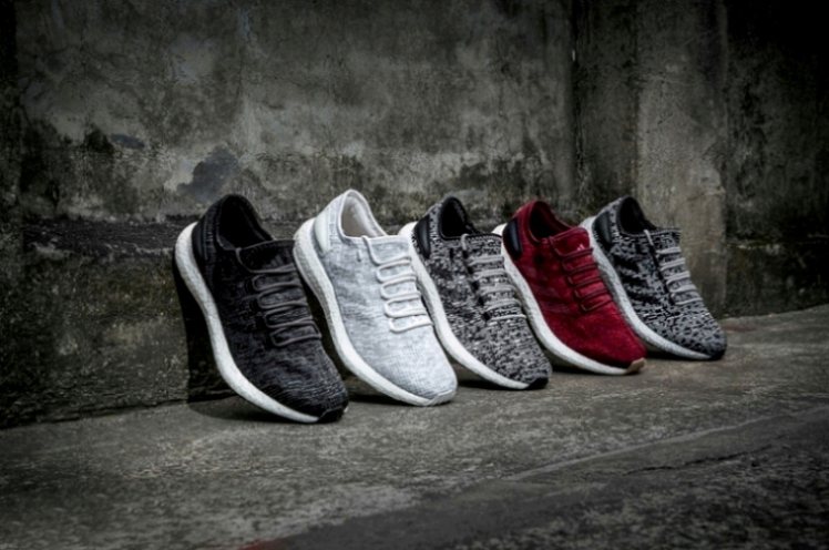 aadidas PureBOOST推出黑、白、酒紅與黑白混織四款鞋面配色，5290元起。    圖／adidas提供