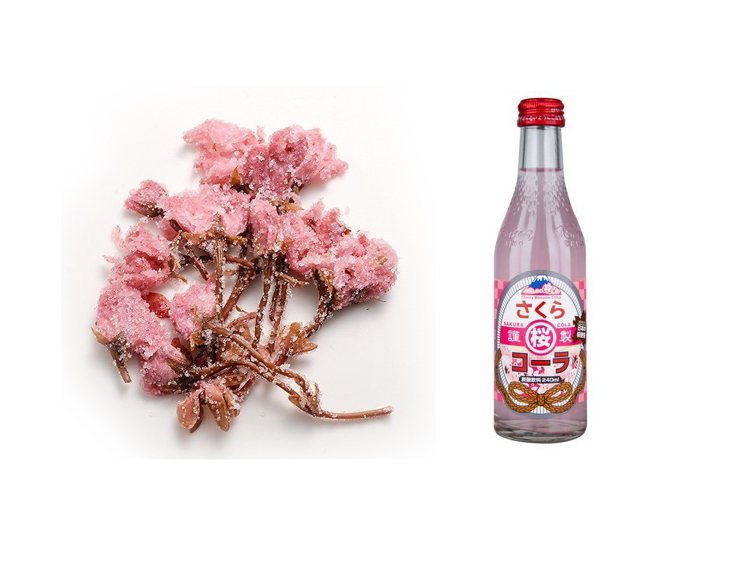 鹽漬櫻花，售價一包160元。木村櫻花風味可樂，售價63元。圖／city super、微風超市提供