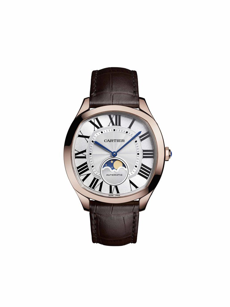 卡地亞Drive de Cartier系列玫瑰金月相顯示腕表，67萬元。圖／Cartier提供