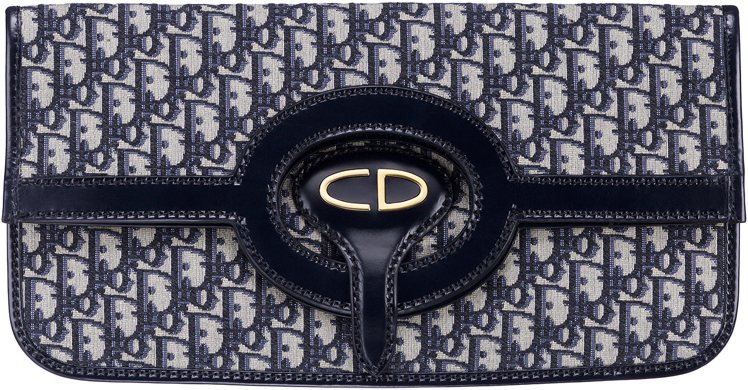 Dior Oblique丹寧色復古logo花紋帆布牛皮緄邊信封折疊式手拿包，售價...