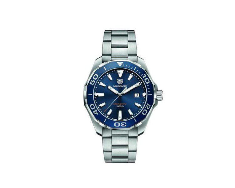 泰格豪雅Aquaracer防水300米腕表（藍色鋁圈），58,700元。圖／TAG Heuer提供