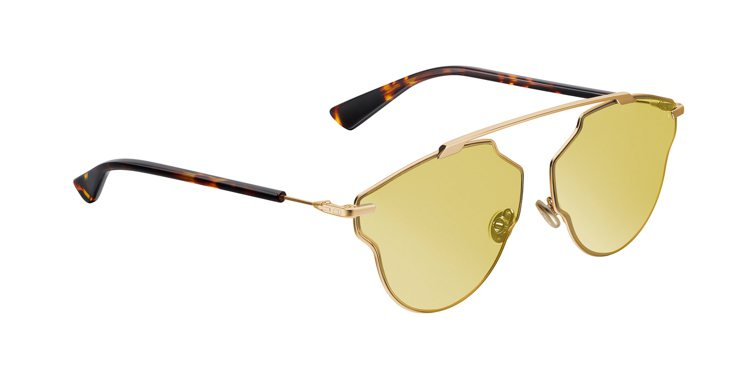 DiorSoRealPop黃色鏡片金色邊框太陽眼鏡，售價15,400元。圖／DIOR提供