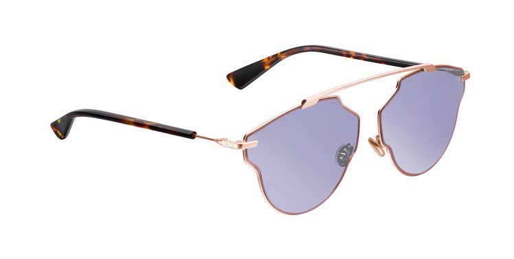 DiorSoRealPop紫羅蘭色鏡片玫瑰金邊框太陽眼鏡，售價15,400元。圖...