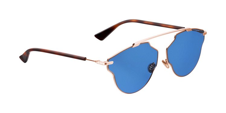 DiorSoRealPop藍色鏡片玫瑰金邊框太陽眼鏡，售價15,400元。圖／D...