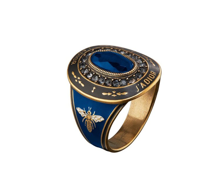 JAdior藍寶石色金屬烤漆戒指。圖／Dior提供