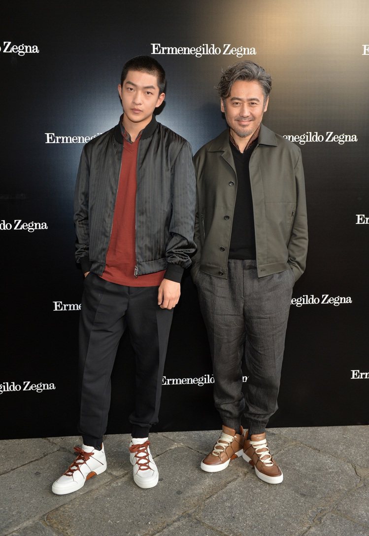 大陸演員屈楚蕭（左）及吳秀波受邀參加Ermenegildo Zegna Couture 2018夏季系列大秀。圖／Ermenegildo Zegna提供