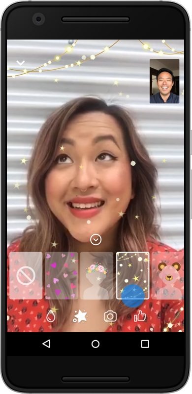 facebook messenger視訊通話可使用多款面具特效。圖／facebo...