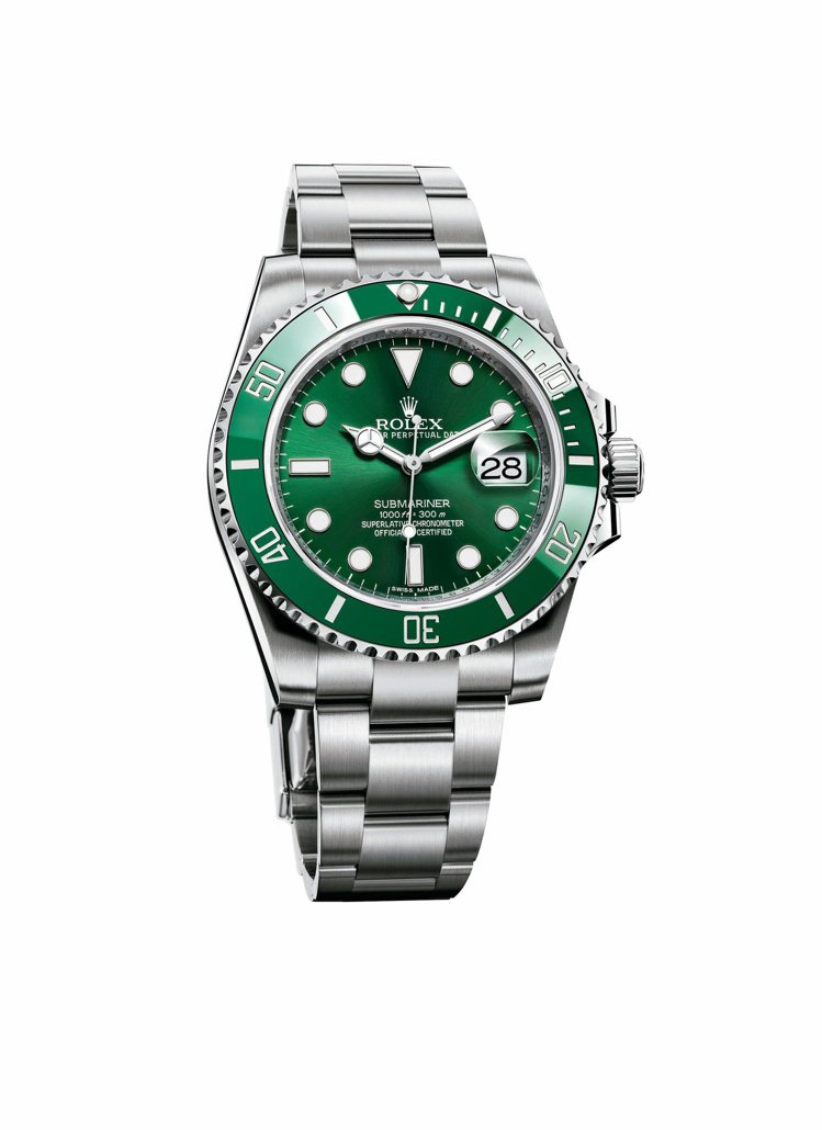 現場也展出暱稱「綠水鬼」的綠面、綠表圈Submariner Date蠔式恆動日期腕表，29萬500元。圖／勞力士提供