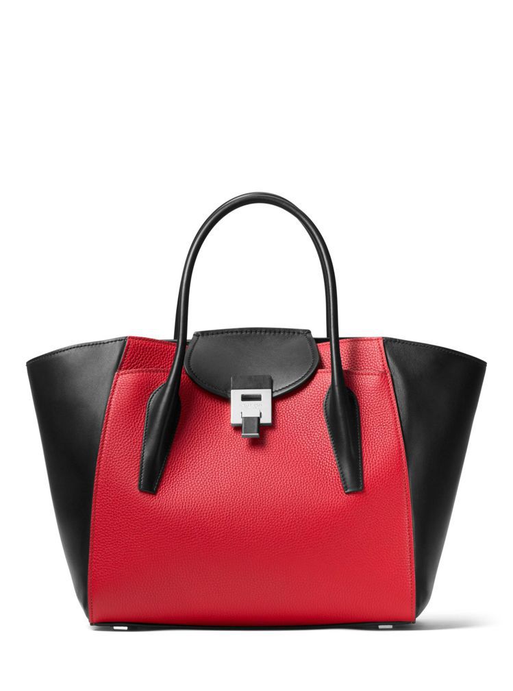 Bancroft赤紅黑拼接色手提包，售價41,900元。圖／MICHAEL KO...