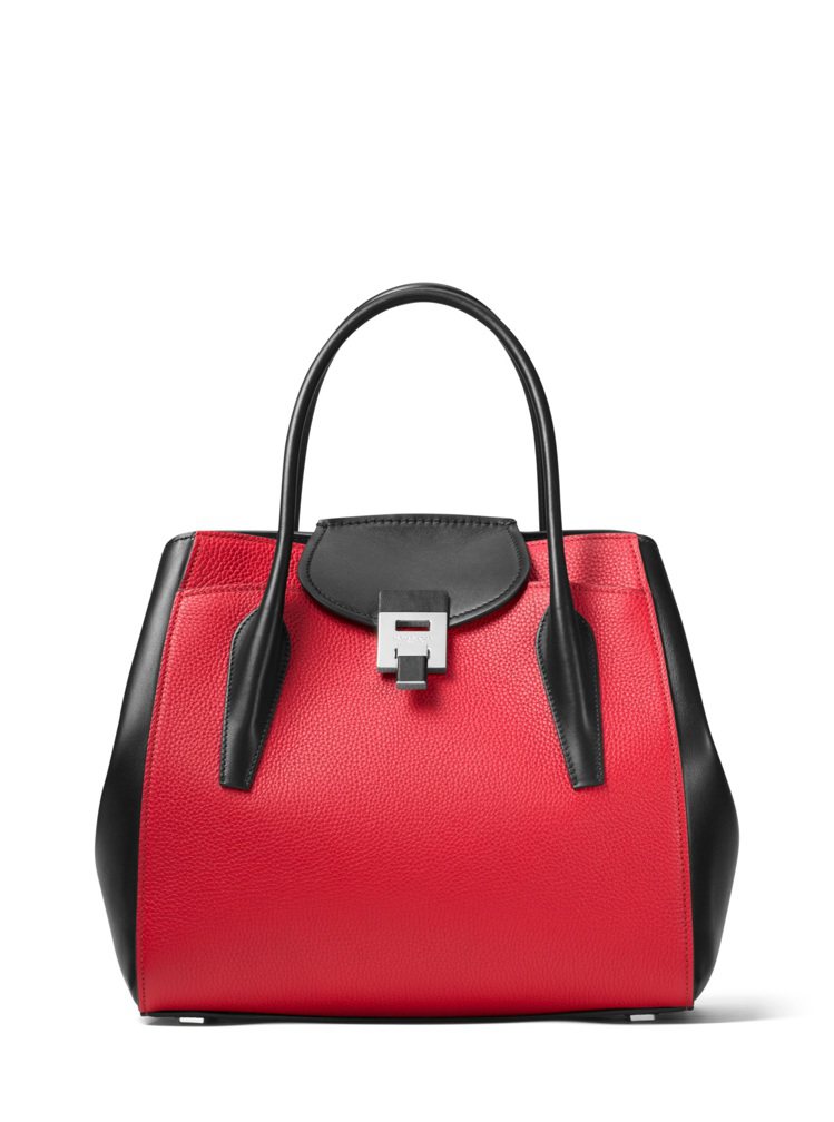 Bancroft赤紅黑拼接色手提包，售價41,900元。圖／MICHAEL KORS提供