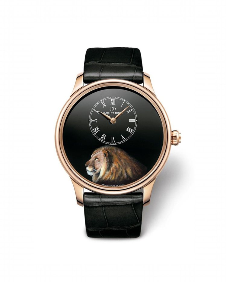 雅克羅德獅王時分小針盤腕表，限量28只，搭載自動上鍊機芯，約109萬9,000元。圖／Jaquet Droz提供
