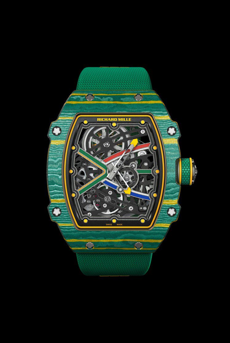 RICHARD MILLE RM 67-02 Sprint腕表，表殼顏色代表了來自南非的Wayde van Niekerk，整體重量僅32克。圖／RICHARD MILLE提供