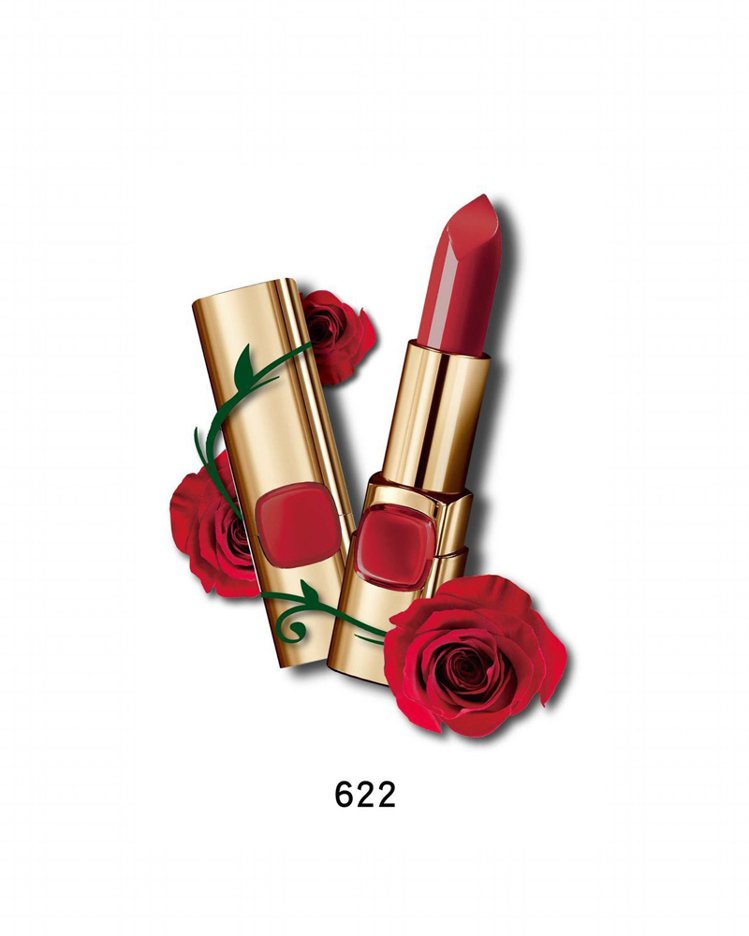 巴黎萊雅純色訂製唇膏＃622經典紅玫瑰，售價385元。圖／巴黎萊雅提供