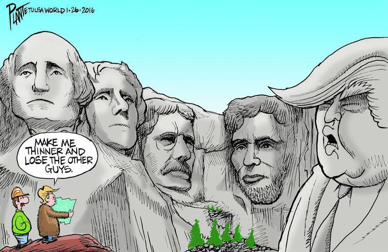 網友於漫畫中將美國總統川普加入總統山的行列。圖截自tumblr