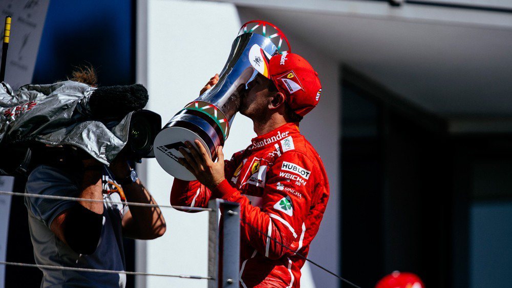 法拉利車手 Sebastian Vettel 在拿下匈牙利分站冠軍後，暫時以總積...