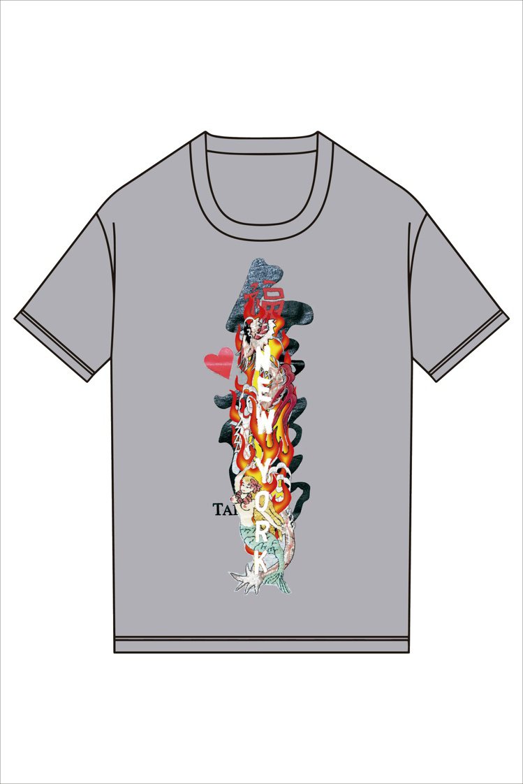 HELLO！TAIPEI與龍共舞刺繡台北紀念T恤（灰），售價8,880元。圖／初衣食午提供