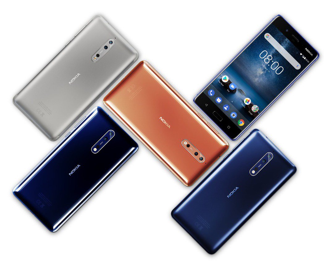Nokia 8推出4款顏色，主打高階市場。 HMD Global／提供