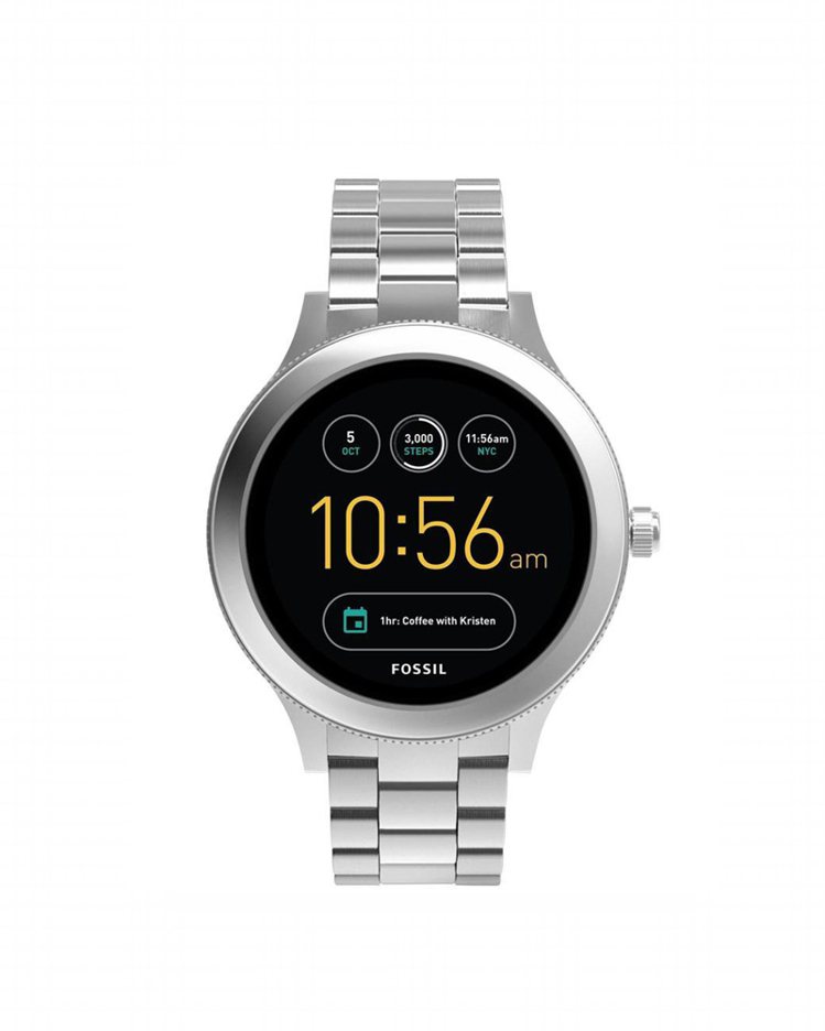 Q Venture觸控式螢幕智慧型腕表，搭配不鏽鋼表帶，約11,300元。圖／Fossil提供