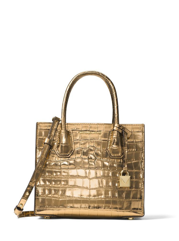 Mercer金色蛇紋小提包，售價17,800元。圖／MICHAEL KORS提供